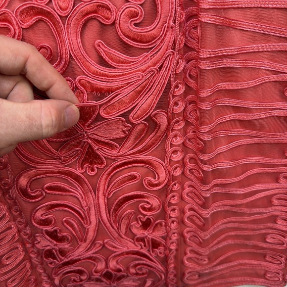 Sue Wong Cocktail Sheath Dress Coral Lace Soutache Sleeveless Wedding Guest - Picture 11 of 14